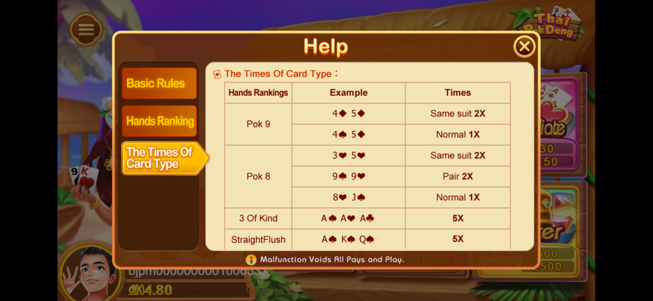 Thai Pok Deng BJ88 - Trải nghiệm game bài đổi thưởng kiểu Thái 4 Hệ số thưởng cho từng cặp bài trong game Thai Pok Deng của nhà cái BJ88