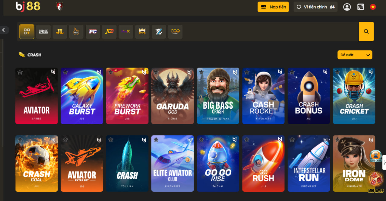 Trải nghiệm Crash Game BJ88 tối ưu tại Việt Nam năm 2025 2 Sảnh Crash Game BJ88 có đa dạng trò chơi để bạn lựa chọn